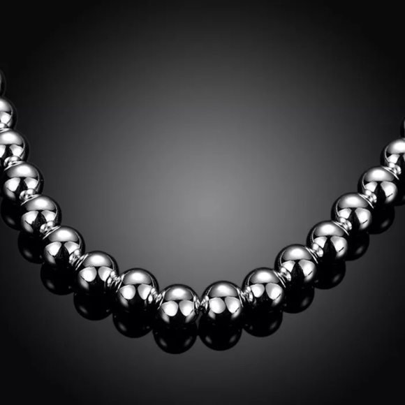 Beaded Ball Sterling Silver Necklace 10mm - Picture 3 of 7